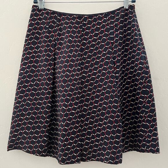 Talbots Silk Skirt Women's 12P Navy Blue Nautical Chain Print Preppy A-Line Midi - Picture 1 of 8